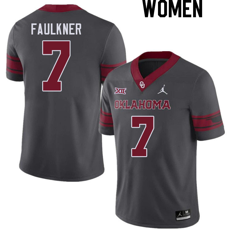 Women #7 River Faulkner Oklahoma Sooners College Football Jerseys Stitched Sale-Charcoal